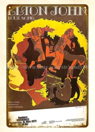 walls of decor 1972 Elton John Hamburg Germany Concert Poster metal tin sign sign