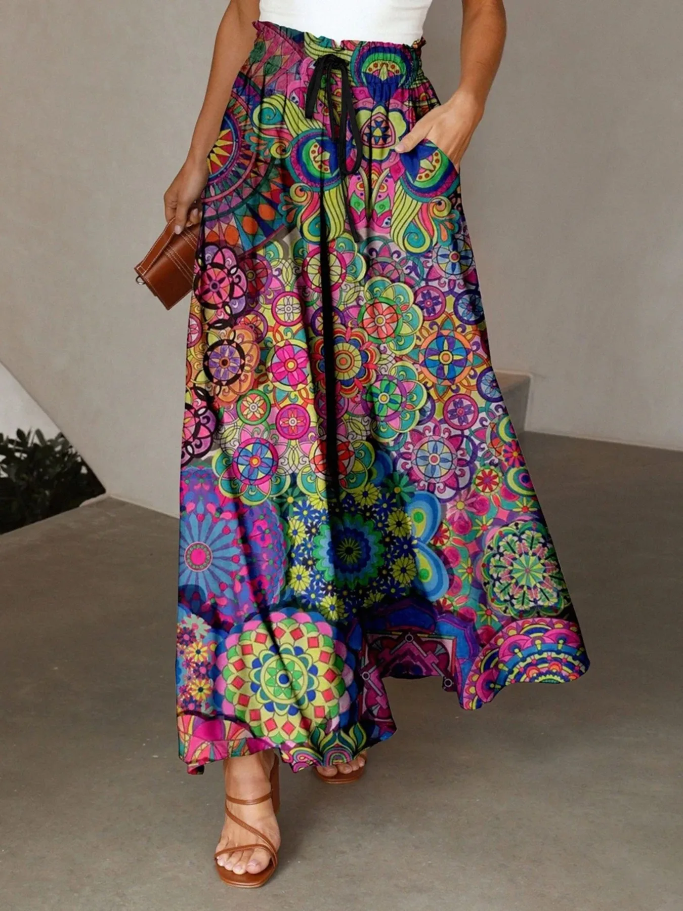 Cross border Wish Spring/Summer New Bohemian Women's Loose 3D Digital Printed High Waist Skirt from Europe and America
