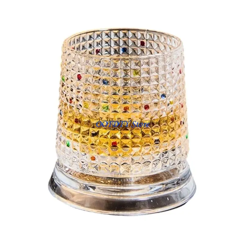 367A Hand Painted Rotating Whiskeys Glasses With 360 Degree Swivels Base And Carbites Cut Star Designs For Bourbons Cocktails
