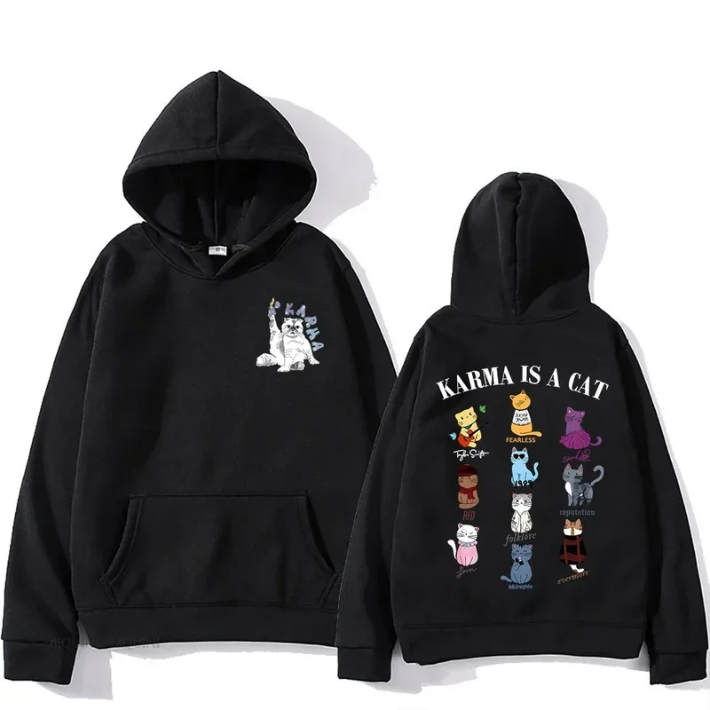 The Eras Tour Karma Is A Cat 2023 Hooded Sweatshirt Men Aesthetic Pullovers Unisex Graphic Hoodies Loose and Prevalent Sportwear