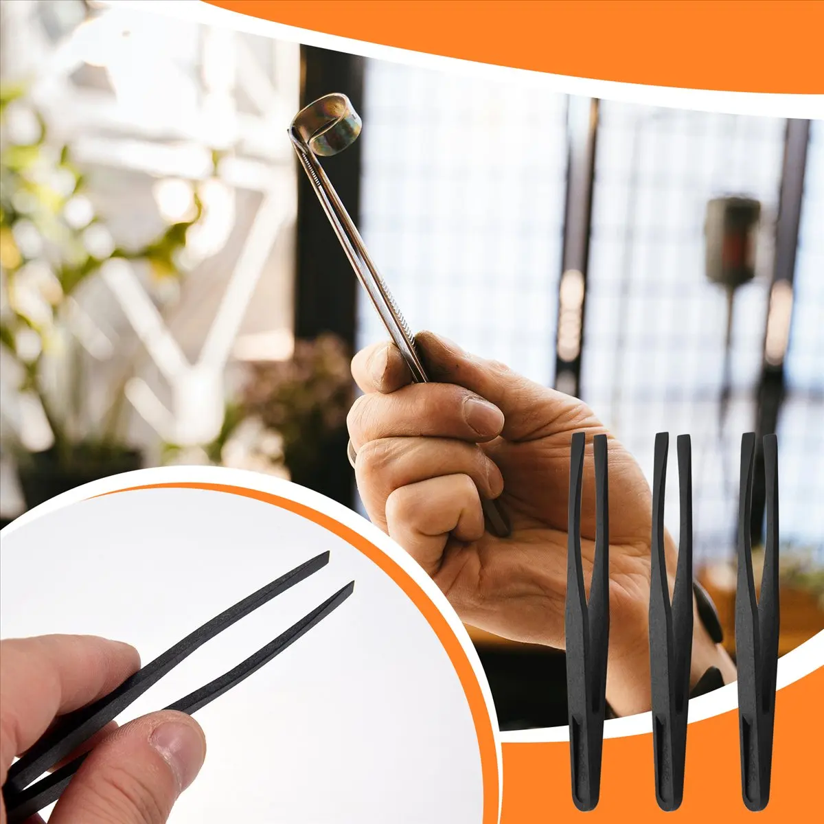 A Supernew-115Mm Tip Black Plastic Anti-Static Tweezers 3 Pcs