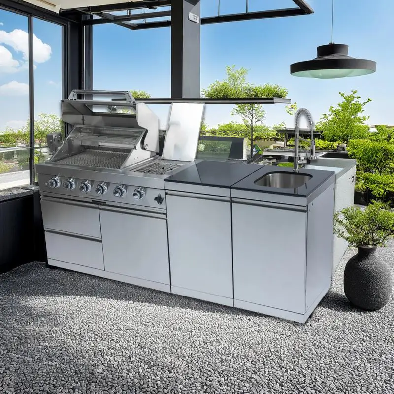 46-Inch 4-Burner 85000 BTU Deluxe Stainless Steel Outdoor Gas Grill Kitchen Island with Side Rotisserie, Granite Countertops,
