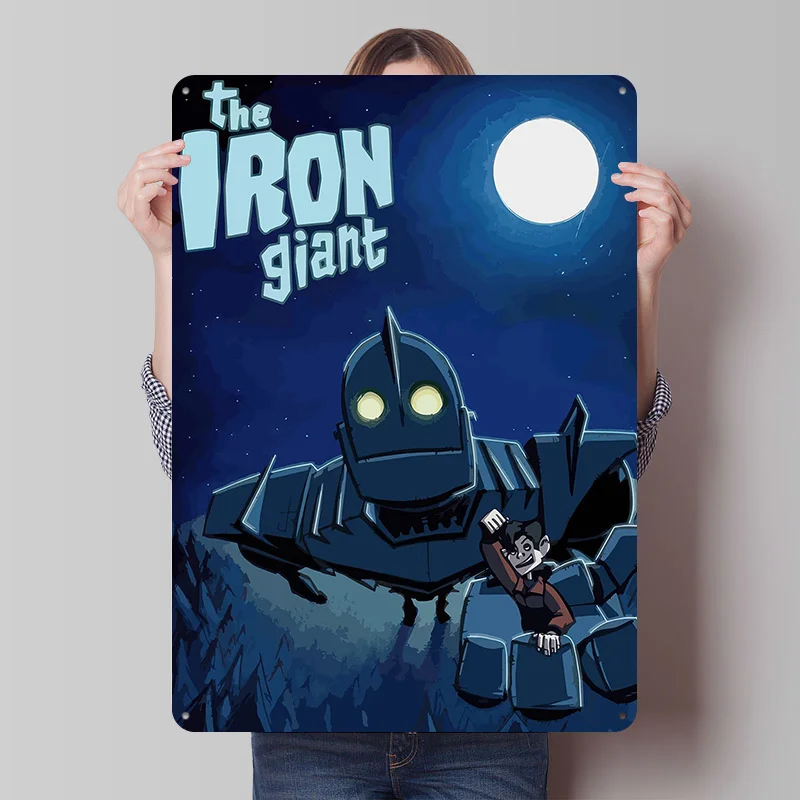 Póster impreso The Iron Giant y Hogarth Hughes, arte de pared personalizable, carteles de hojalata de Metal Retro Vintage para decoración del hogar y la habitación