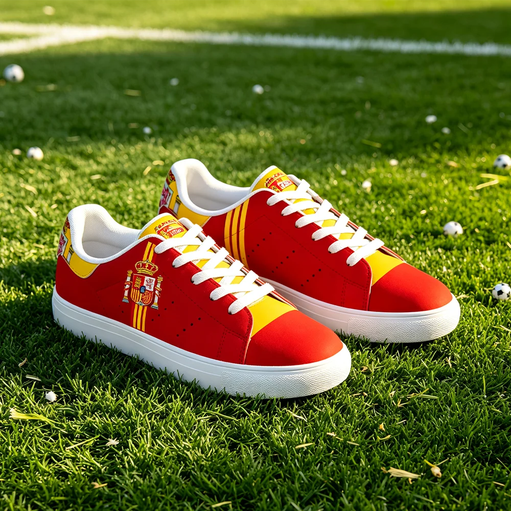 Spain Flag Coat of Arms Minimal Low Top Skate Shoes Spanish National Crest Custom Casual Sneakers Soccer Fan Street Footwear