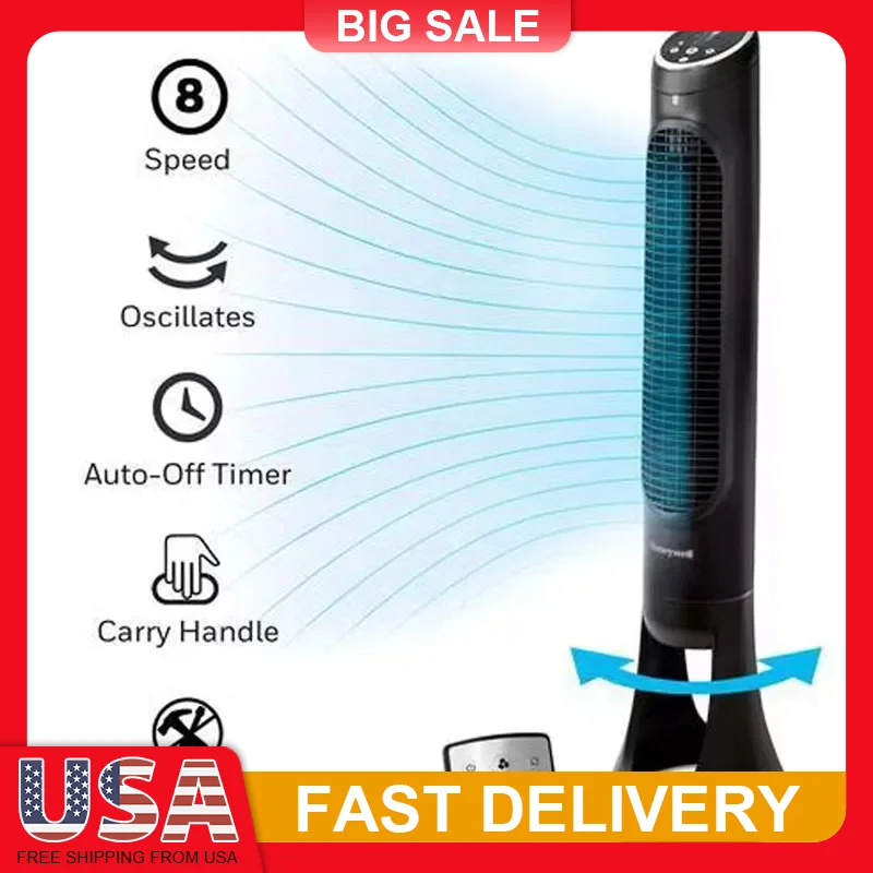 

8 Speed Oscillating Tower Fan Quiet Operation Remote Control Programmable Timer 5 Lighting Modes Cooling Fan for Home Office