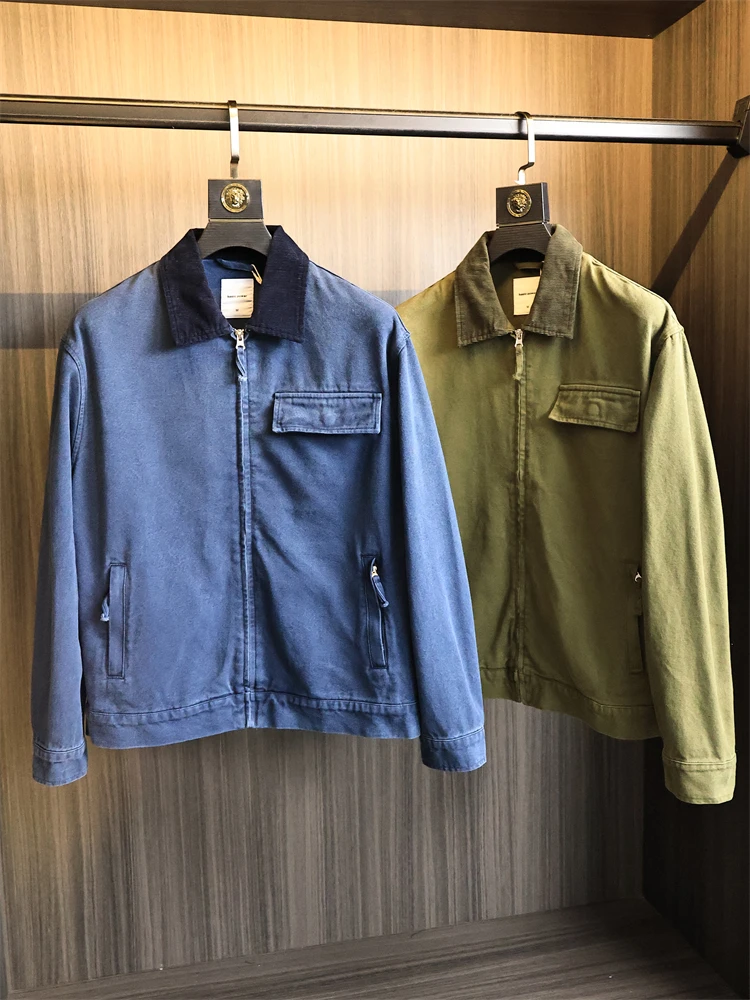 

American Style Retro Corduroy Collar Jacket Loose Fit Contrast Color Men's Pure Color Versatile Autumn Outerwear