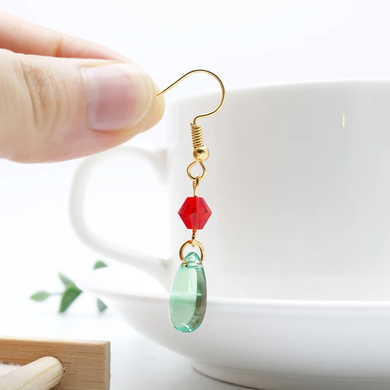 Cartoon Earrings Cute Green Waterdrop Shape Beads Charms Howls Movin Castle Cosplay Earring For Women Props Gift Accessories