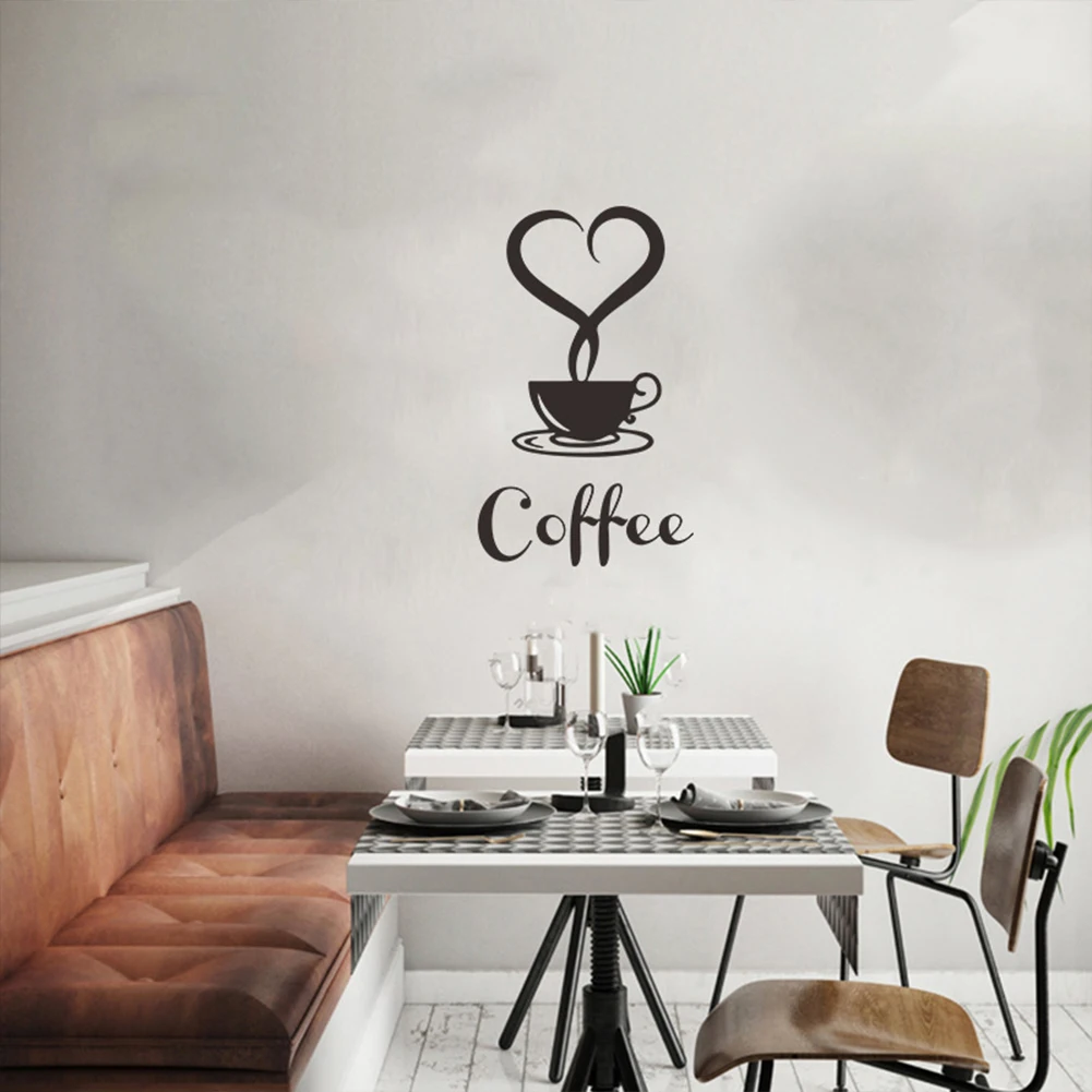 Wall Sticker Coffee Cup Pattern Pvc Art Adhesive Wall Wallpaper Kitchen Oil-proof Anti-fouling Home Bedroom Decoration Sticker