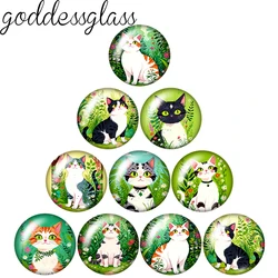 The cat in the grass Cute cartoon 10pcs 12mm/18mm/20mm/25mm Round photo glass cabochon demo flat back Making findings
