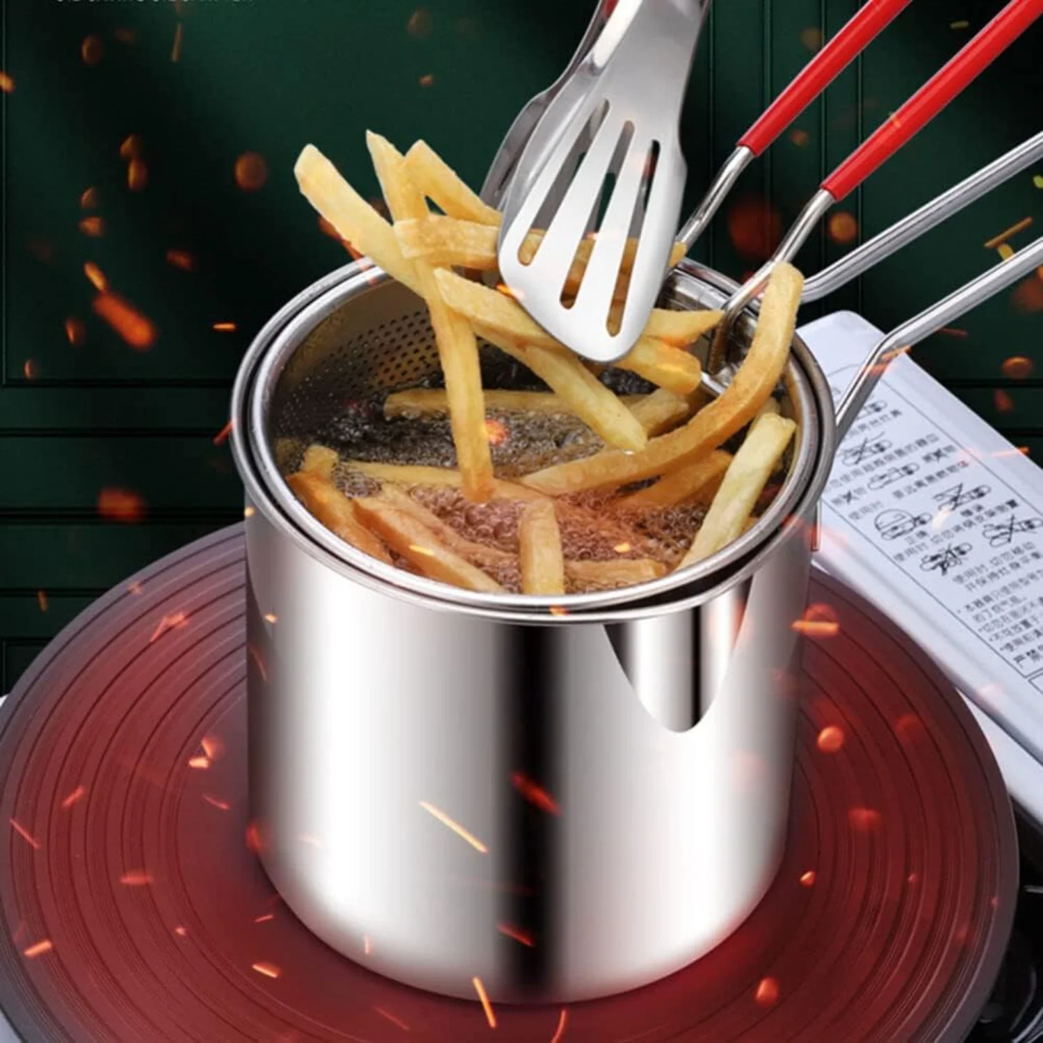 1 Set Stainless Steel Fryer Stainless Steel Deep Fryer Turkey Fryer Basket Convenient Pot Deep Fryer Pan Household Frying Pot De