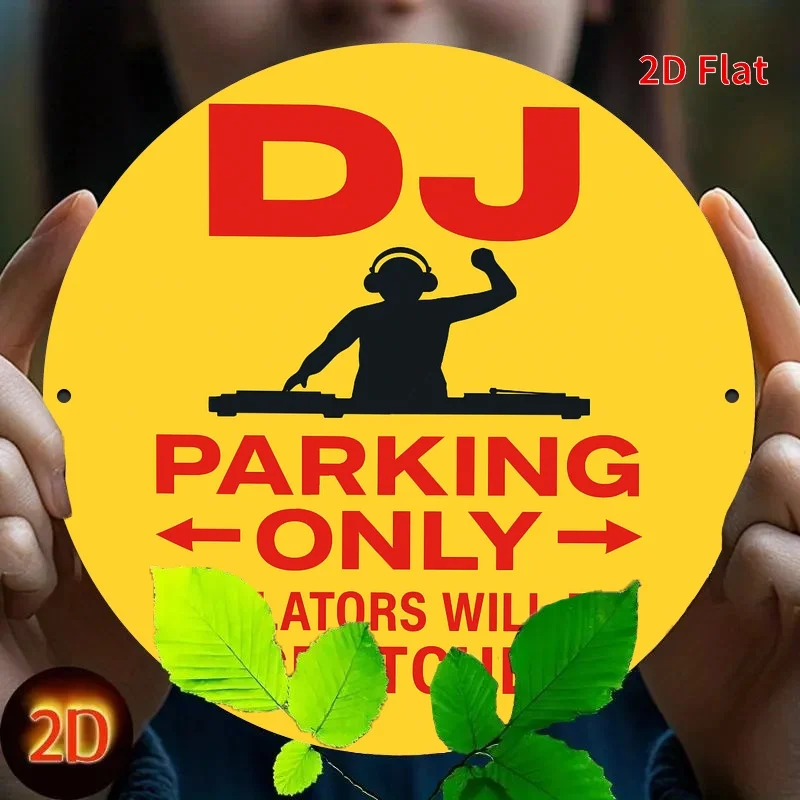 Señal de estacionamiento de hierro redonda vintage plana 2D, 1 unidad, decoración temática de DJ de 8x8 pulgadas con silueta de DJ, auriculares y consola de mezclas, perfecta
