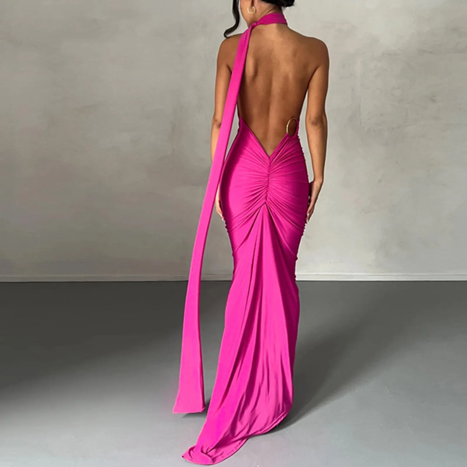 Women Sexy Backless Dress Bodycon Sleeveless Open Back Maxi Dress Going Out Elegant Party Cocktail Long Dress