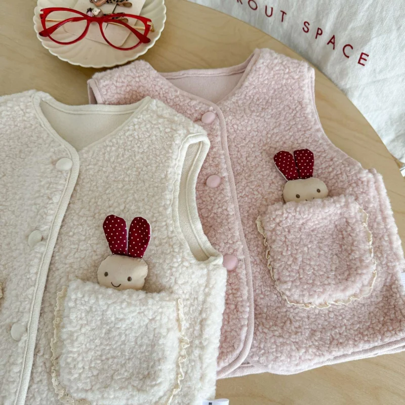

Girls' Vest Autumn Winter Korean Style New Fashionable Baby Padded Vest Children's Cartoon Fleece Vest
