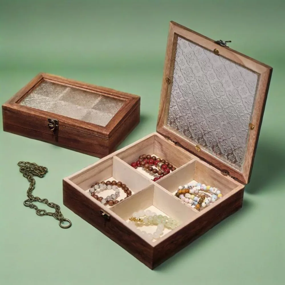 خمر صندوق تخزين المجوهرات الخشبية الزخرفية Crabapple زهرة غطاء زجاجي صندوق مجوهرات غطاء الوجه فرز سطح المكتب