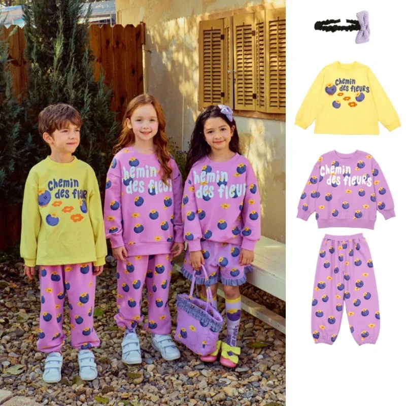 Children's Sweatshirt 2025 Spring And Summer New Purple Printing Fashion Girls Sweater Cotton Casual Pants Children's Clothing