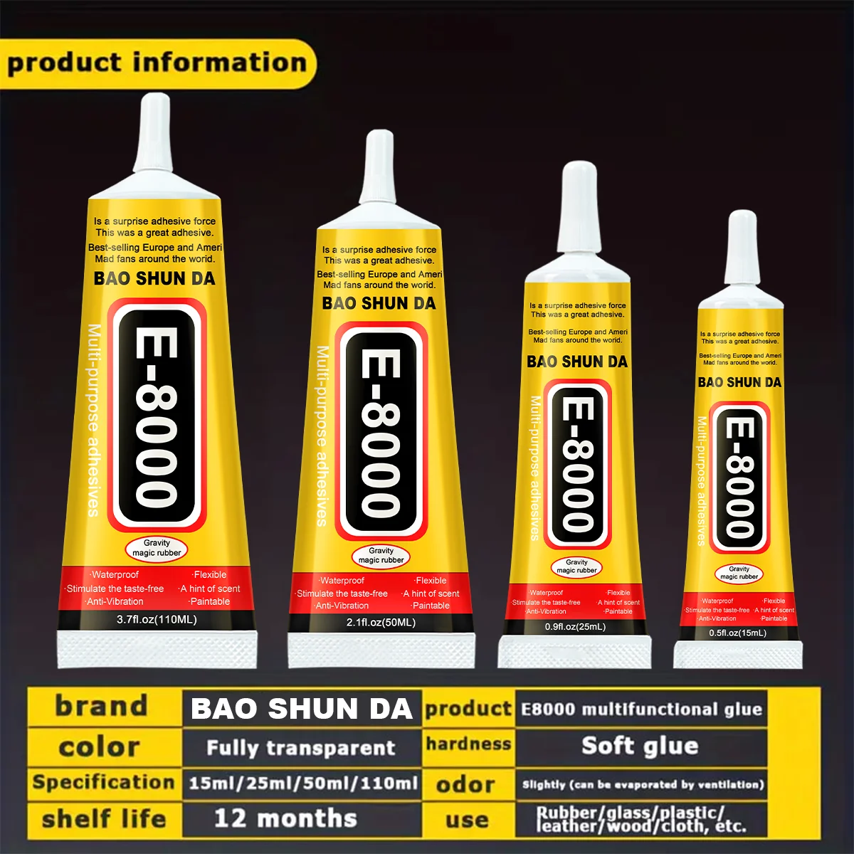Transparent adhesive for telephone repair, E8000, fabric fabric, Contact, DIY, metal, drink, deformed screen frame sealant, versatile glue with precision applicator, 15ML, 25ML, 50ML, 110ML