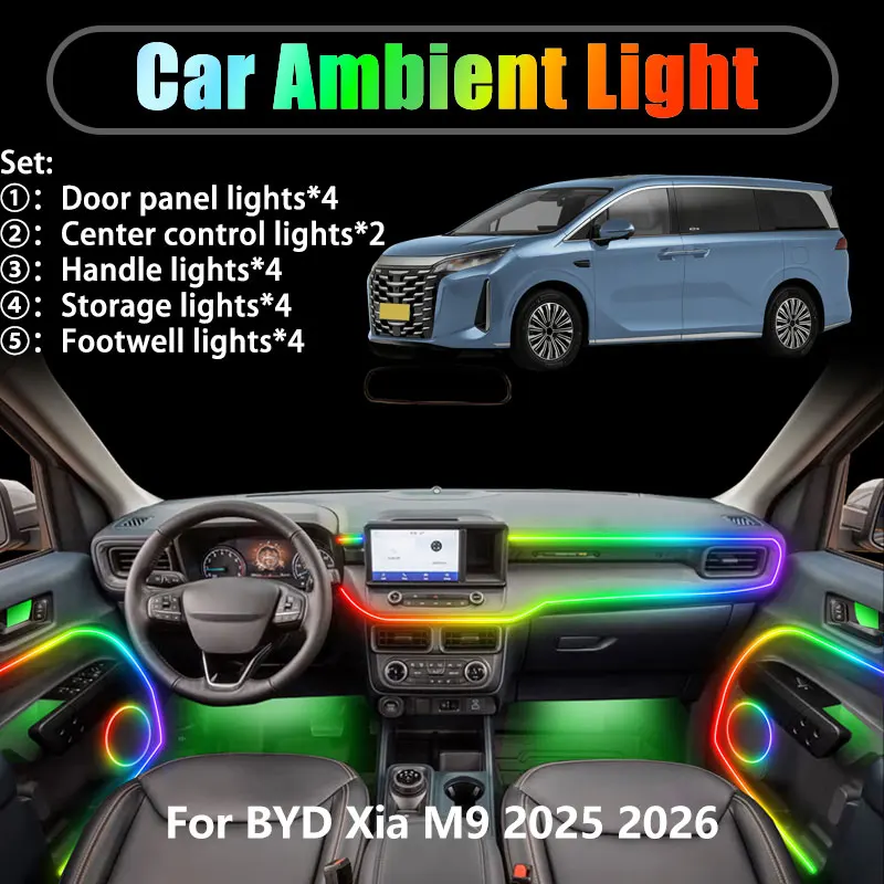 

For BYD Xia M9 eMax 9 DM-i 2025 2026 2/18 in 1 Car ambient lighting Led trunk interior led lights USB RGB Ensemble Streamer Auto
