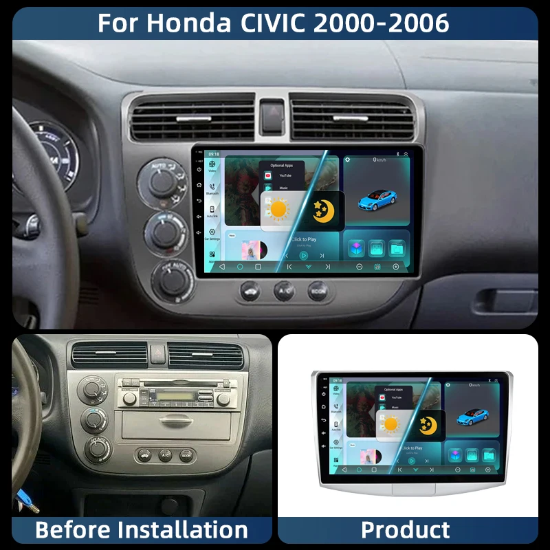 

9 inch Android OS Car Radio Multimedia Player for Honda Civic 2000 - 2006 GPS Navigation QLED Touch Screen 4G Bluetooth WiFi
