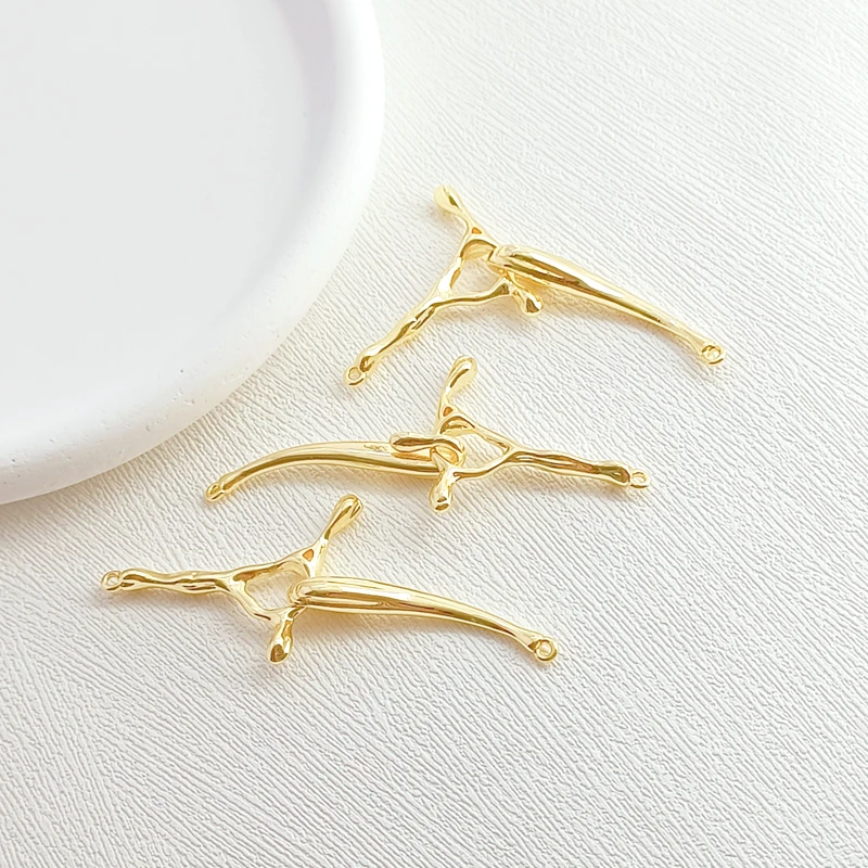 2 Pieces 18K Copper Clad Gold Irregular Hook Double Hanging Connection Buckle Handmade DIY Jewelry Necklace Buckle Accessories