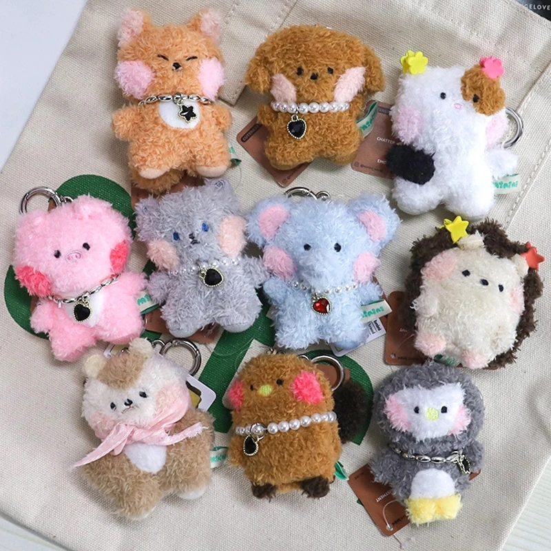 Cute Cartoon Minini Plush Animal Keychain Couple Pendant Plush Doll Bear Fox Pig Penguin Keyring Bag Charms Bag Ornament Gift