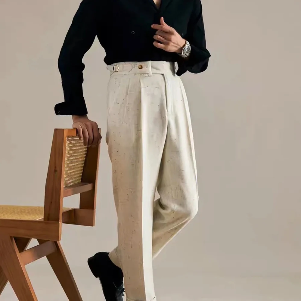 Mens Gurkha Trousers Paris Buckle Waist Adjustable Casual Pants British Formal Temperament Straight Pants Men'S Clothing 2024