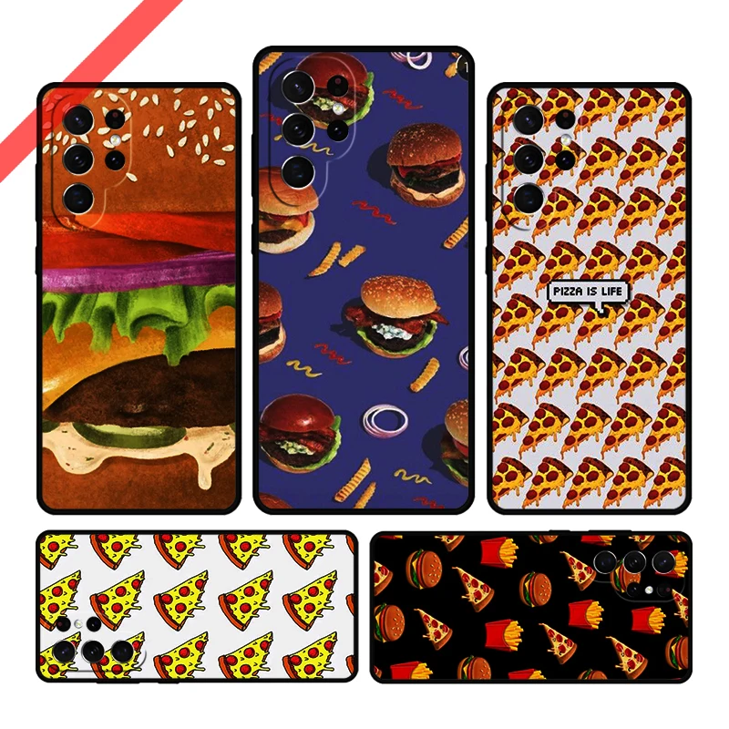 French Fries Burger Pizza Phone Case For Samsung Galaxy S20 FE S21 S10 S23 Plus S24 S22 Ultra Coque Note20 Note10 S9 S8 Cover