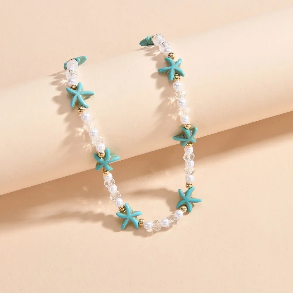 Trendy Sea Series Starfish Necklace Ornaments Adjustable Bohemian Style Necklace Colorful Beach Beaded Necklace Beach