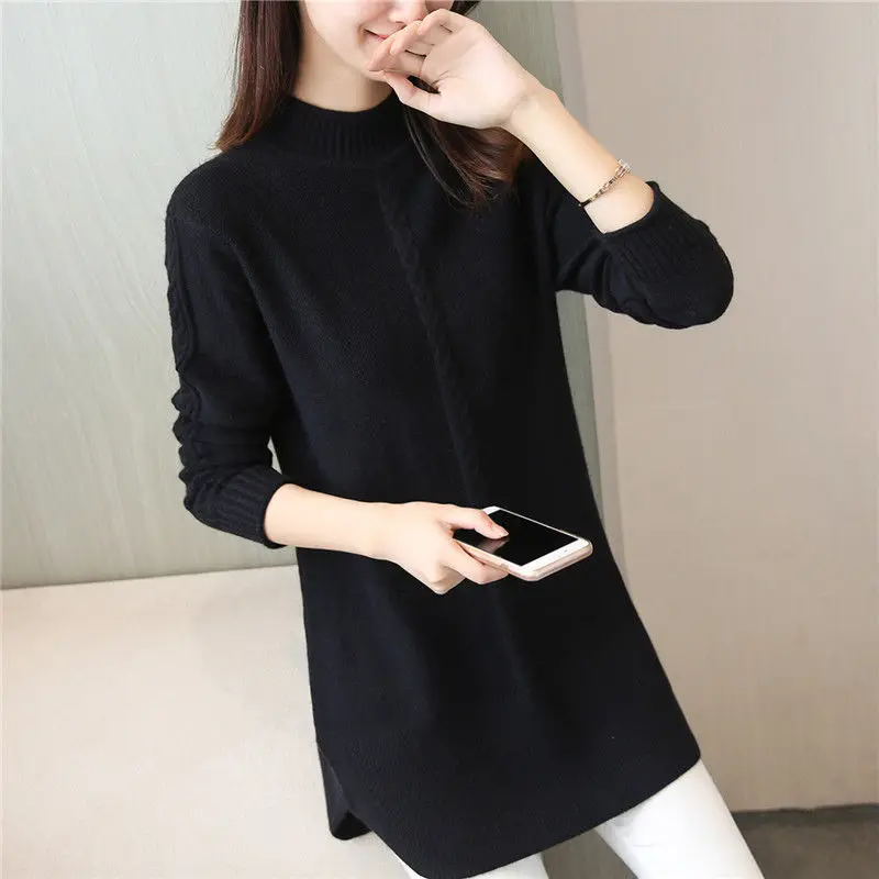 Vintage Slim New Women\'s Pullovers Top Autumn Winter New Long Sleeve Solid All-match Casual Swetry Moda Elegancka Odzież