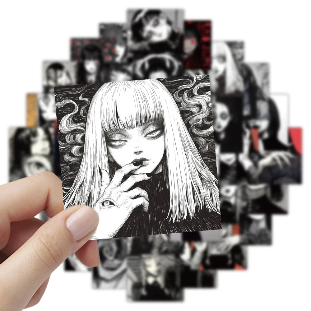 

10/30/50pcs Thriller Black and Whier Anime Girls Stickers Horror Graffiti Decals for Suitcase Helmet Scrapbook Cool Sticker Toys