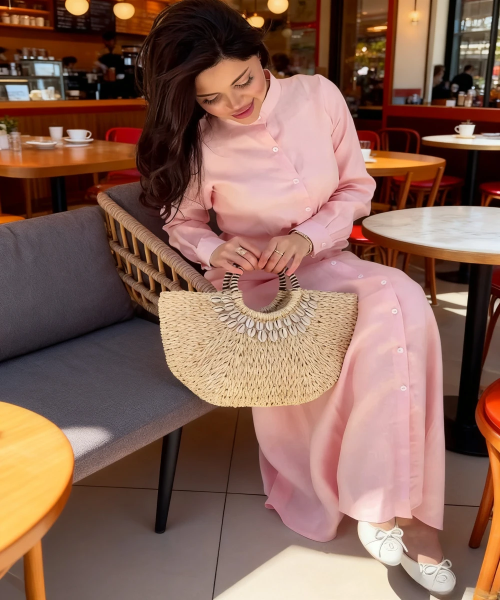 فستان نسائي للعيد عباية إسلامية وردية بأكمام طويلة عباية سادة دبي فيستدوس لارغوس فساتين رداء عربي حفلة قفطان جلابية رمضان 2026 #1