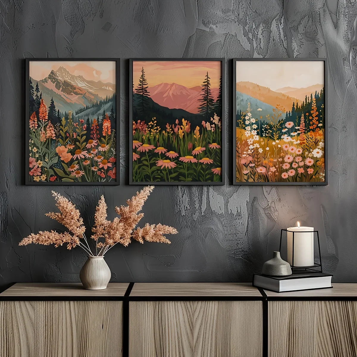 البوهيمي ديزي جبل الغروب قماش المشارك رائع البرية المشهد طباعة الفن الطلاء لغرفة النوم الحديثة الربيع ديكور المنزل