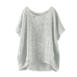S-5XL Blouse Patchwork Women's Short Sleeve T-Shirt Casual Fashion Summer Tops Loose Pullover Oversize Pocket Shirts Female