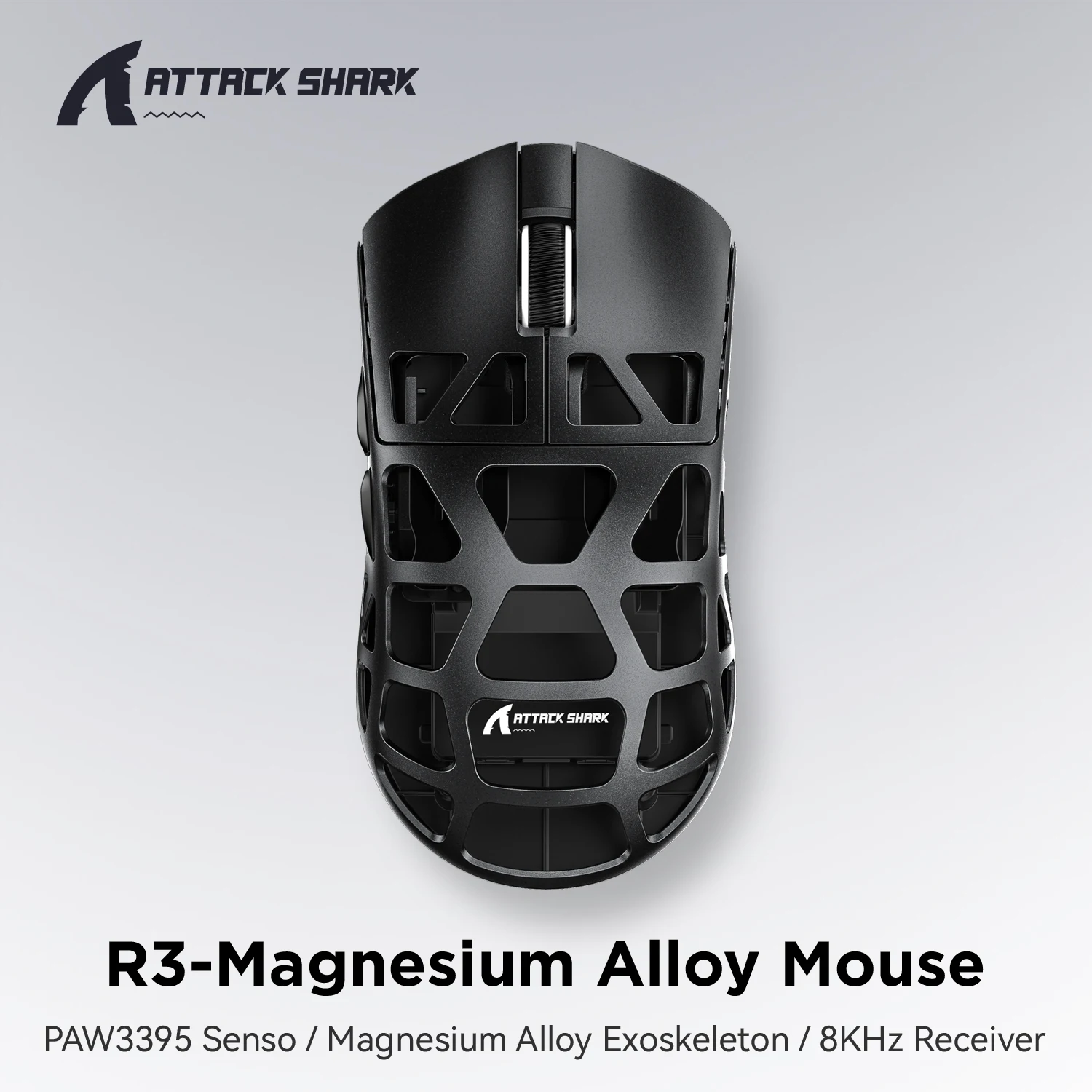 

R3 Attack Shark Magnesium Alloy 8K Wireless Mouse,Tri-Mode,PAW3395 Sensor,Web Cloud Driver, 8000Hz High Brush FPS Gaming Mouse