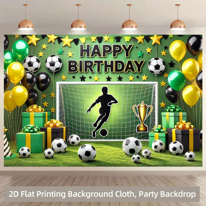 2D Flat Printed Background Banner 1pc, Football Birthday Party Decoration Background Cloth, Multifunctional Photography