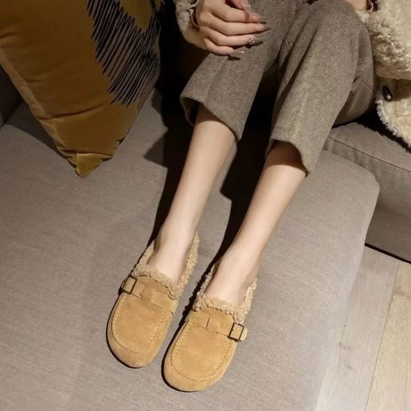 Dames Winter Loafers Luxe Kunstleer Casual Hot Warm Flats Harige Outdoor Wandelschoenen Sneeuwschoenen Voor Dames Trends 2024