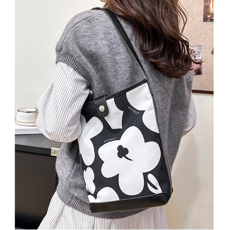 

Casual Print Bucket Handbag For Women PU Shoulder Bags Female Shopper Bag With Ample Storage And Easy Organization