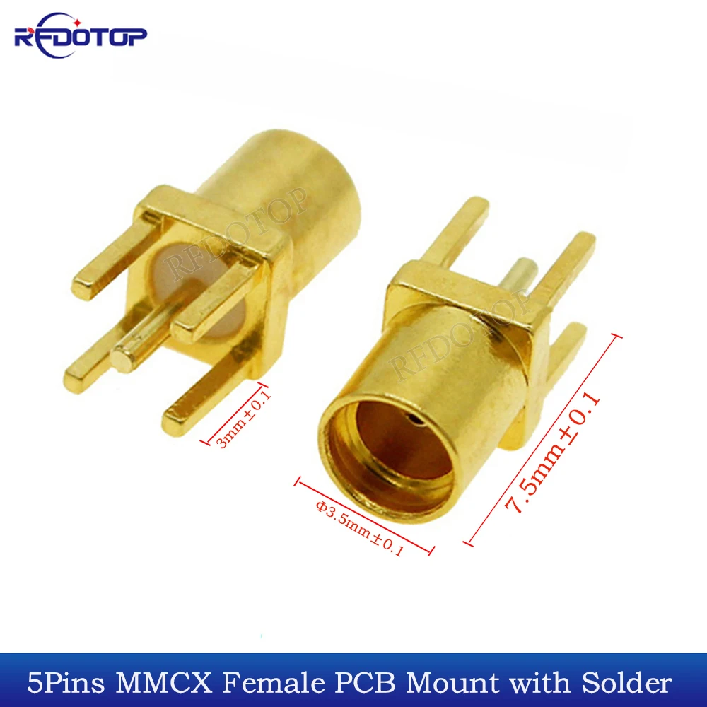 

10Pcs/Lot 5-Pins MMCX Female Jack Connector PCB Mount With Solder 50 Ohm Gold plated 5Pins MMCX RF Connector