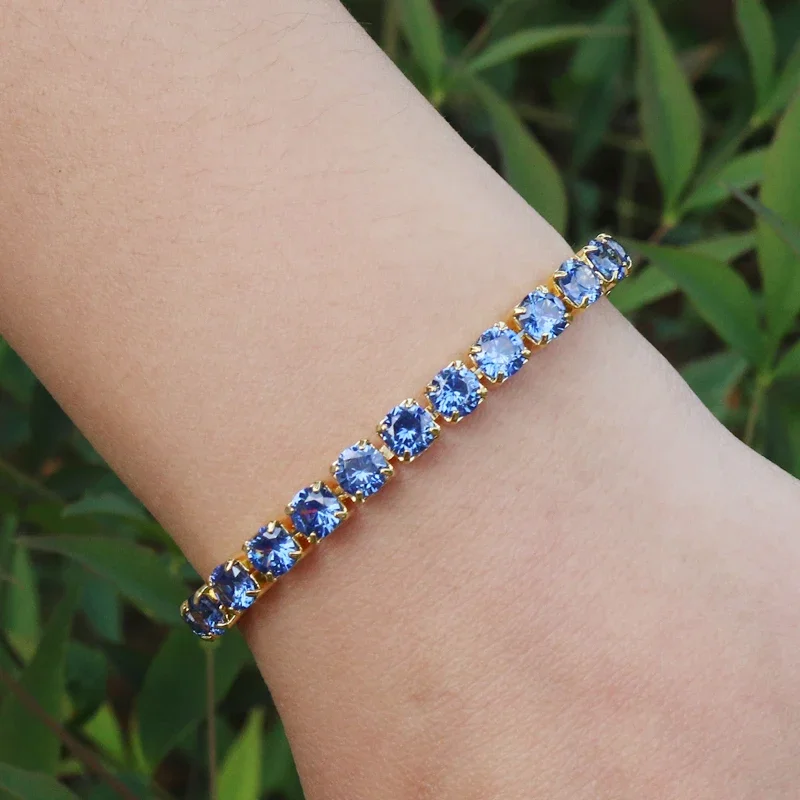 Luxury 5mm Blue CZ Tennis Bracelets For Women Girls Iced Out Zircon 18k Gold Plated Women\'s Bracelet Jewelry Christmas Gift