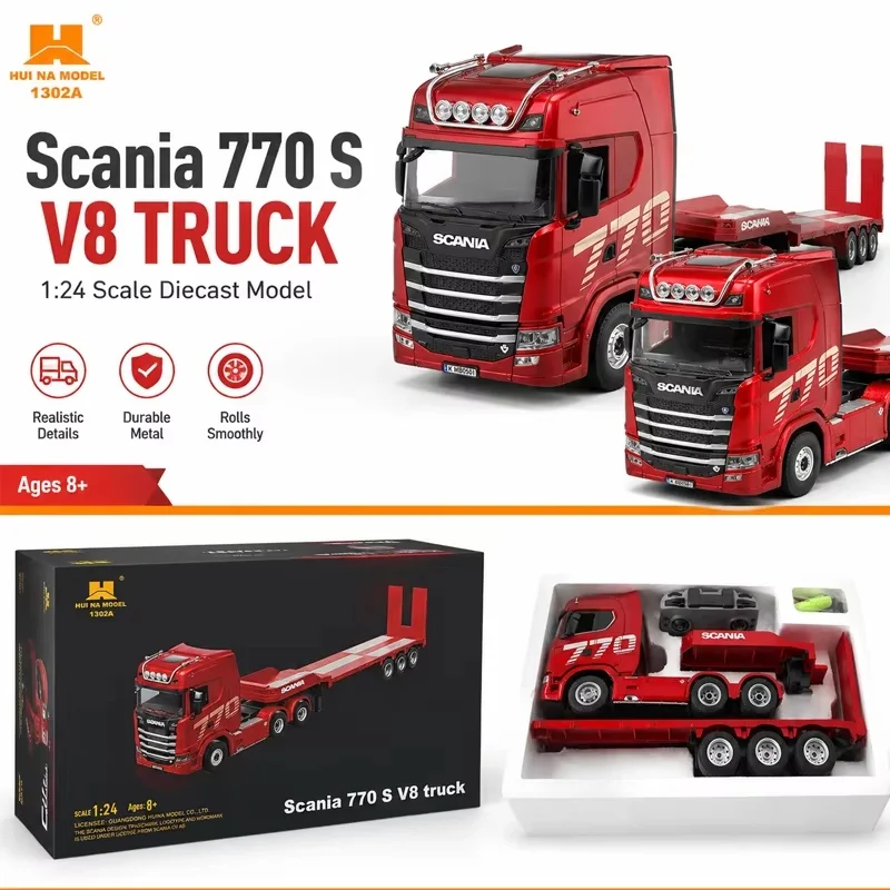 Huina 1302A Rc Car 1/24 770 S V8 truck 4wd Rc Alloy Tractor Truck 19ch 2.4g Engineering Trailer Truck With Light And Sound Toys