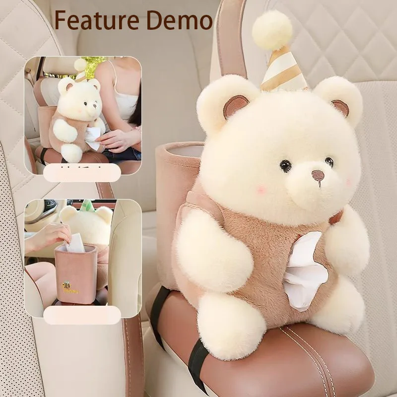 Creativity Plush Animals Car Tissue Box Cute Multifunctional Armrest Tissue Holder and Storage Organizer for Interior Decoration