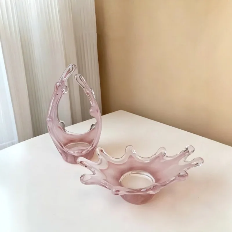 ins style light luxury glass vase ornament, European creative home decoration, desktop flower arrangement, pink art