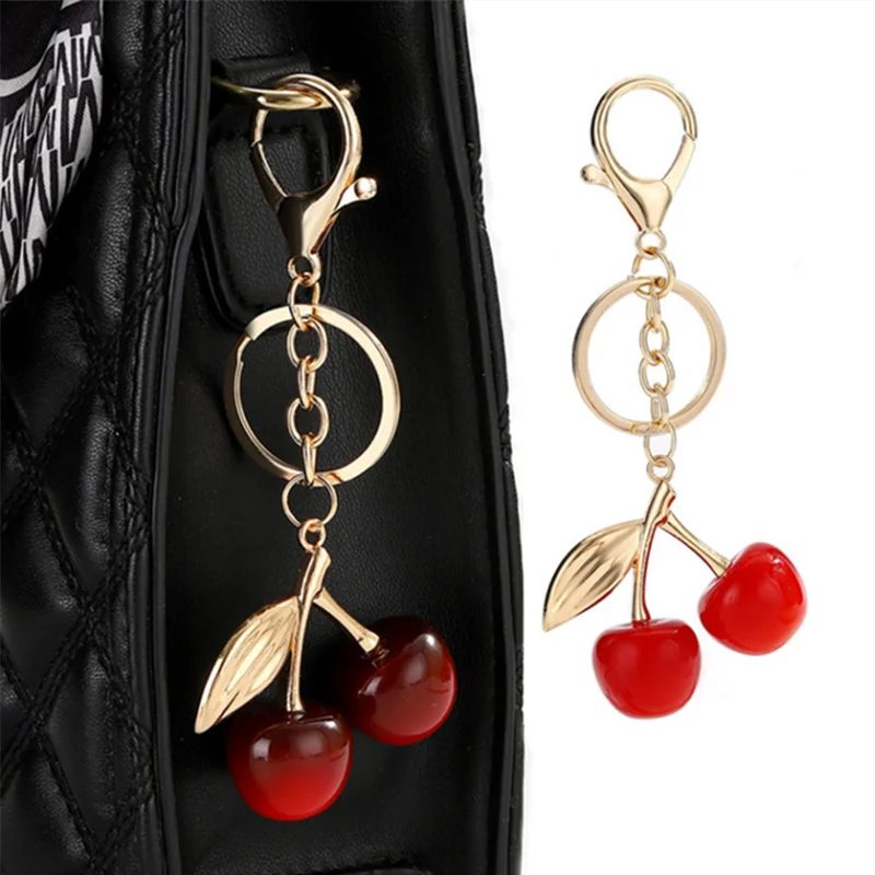 4 Colors Fashion Delicious Red Cherry Keychain Summer Fruits Cherries Pendant Keyring For Women Men Jewelry Bag Accessories Gift