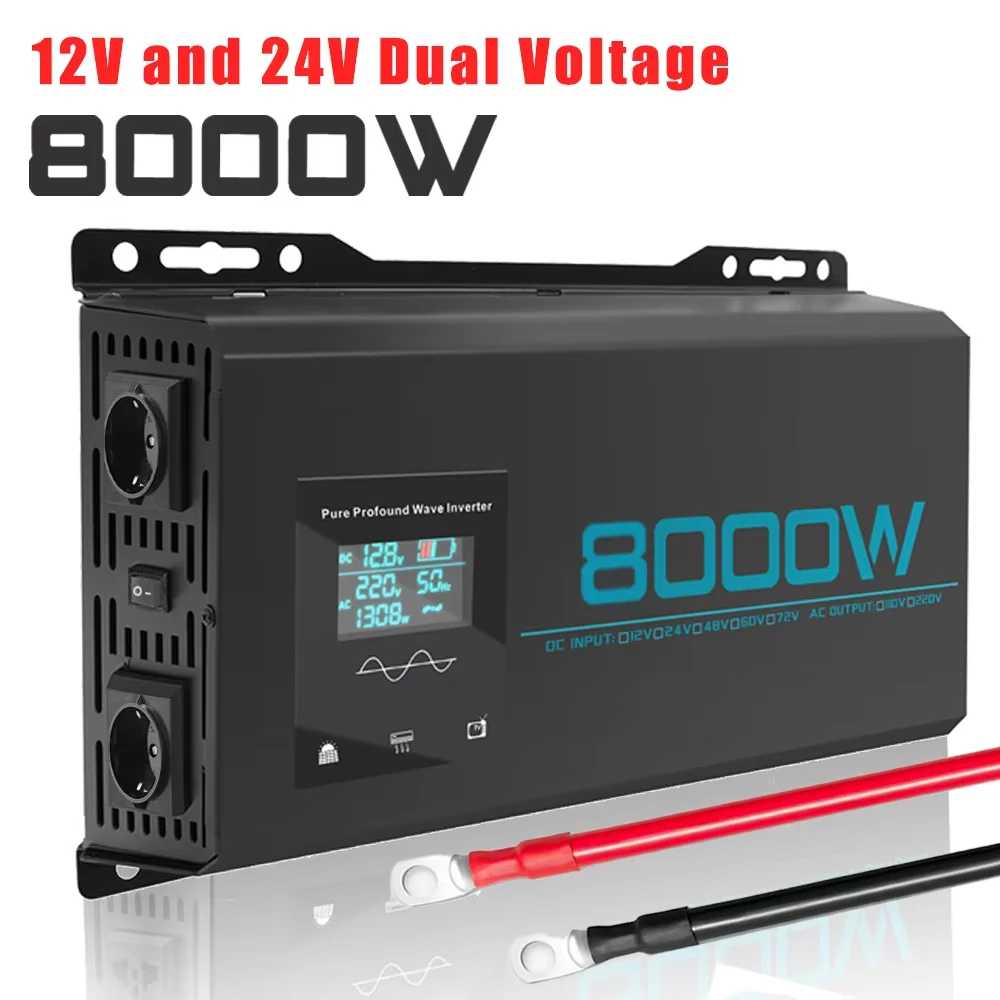 Convertisseur d'énergie solaire pour voiture à onde sinusoïdale pure 8000W/6000W, double tension CC 12V/24V, trois tensions 48V/60V/72V vers CA 220V, pour maison, camping-car, camion, hors réseau