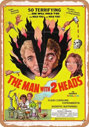 Metal Sign - Man with Two Heads (1972) - Vintage Look