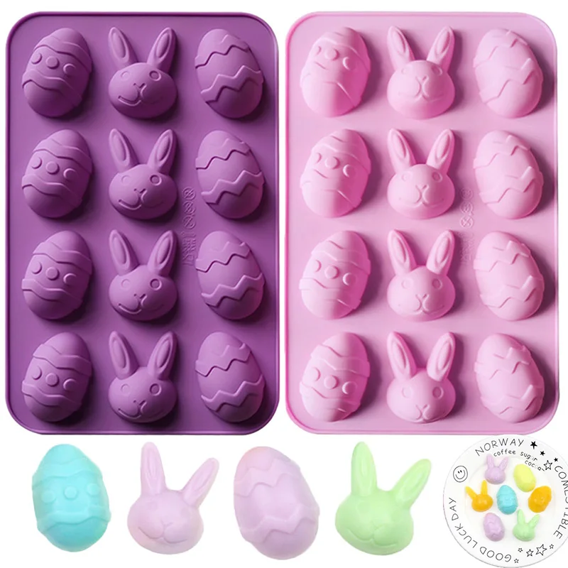 Easter Silicone Molds Chocolate Food Grade Non-Stick Easter Egg Bunny Silicone Candy Molds for Baking Jelly Cake Making Supplies