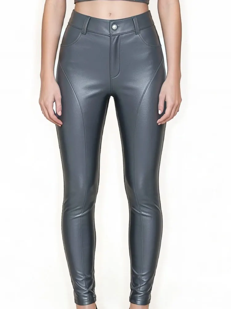 Women PU Leather Pencil Pants Fashion Cloth Latex Shiny Nightclub Stage Dance Shaping Tights Slimming Fit Leg Elastic Sexy Pants