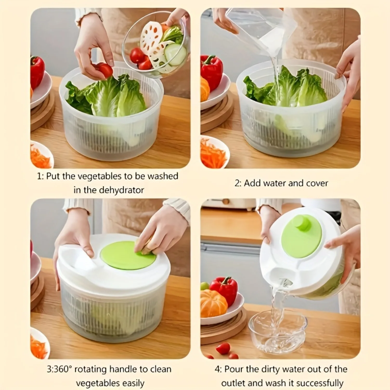 1pc, Large Salad Spinner - Ultra-Efficient Drying and Washing, Convenient , Easy Manual Operation - Essential Kitchen Tool for Q