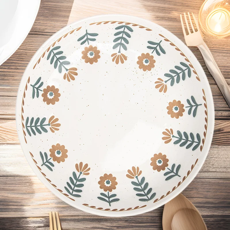 

Vintage Hand Painted Floral Ceramic Plate Deep Dish Pasta Dinnerware Western Style