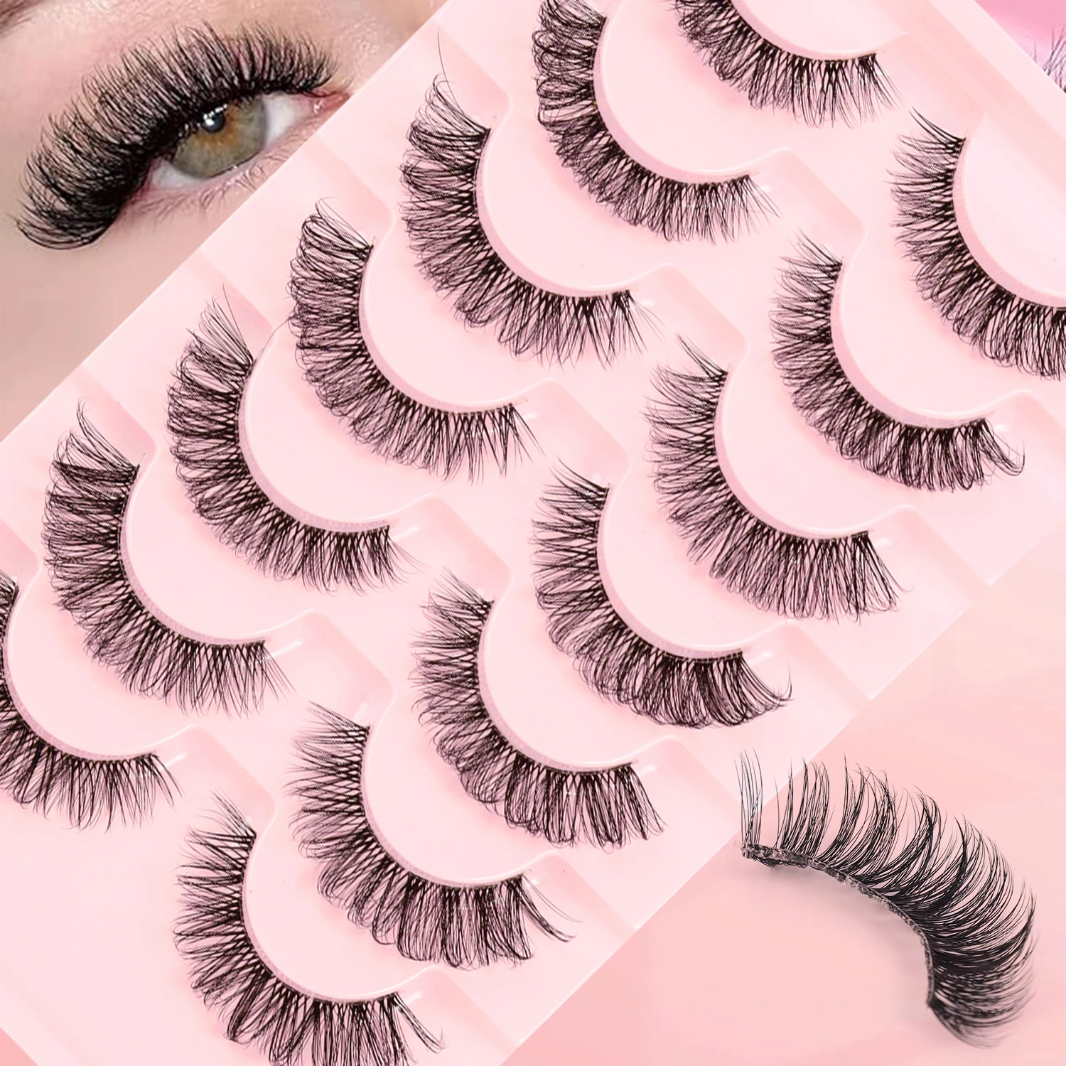 7 Paar natürliche Locken 3D Cross Transparent Falsche Wimpern