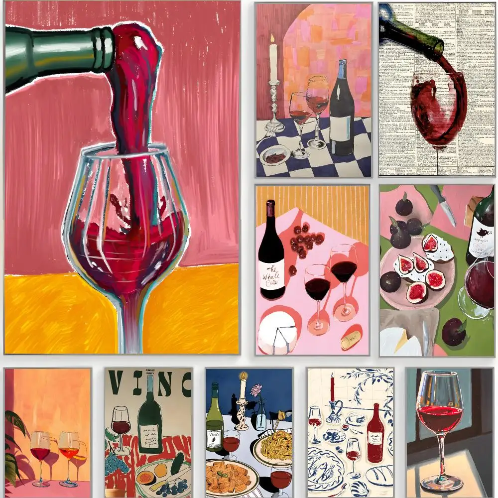 cute artwork w-wine and cheese noodles Poster Classic Wall Art  Home Decor  Peel and Stick Unframed